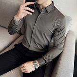 蓝白条纹长袖衬衫男士2025新款高级感修身男装A311-CSC2402-P58，男装衬衫，电商A311