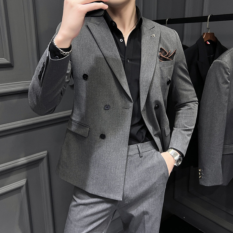 24秋季新西装套装修身商务休闲大码双排西服男士礼服LJT9890-P210,男装西服套装,电商A311