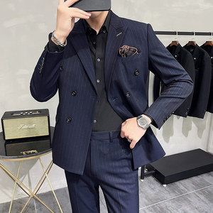24秋季新西装套装修身商务休闲大码双排西服男士礼服LJT9962-P235