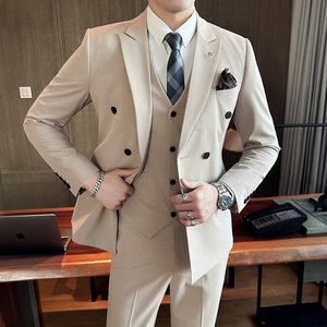 23西装男套装商务正装韩版双排扣三件套男西服A311-SJT9890-P265图片