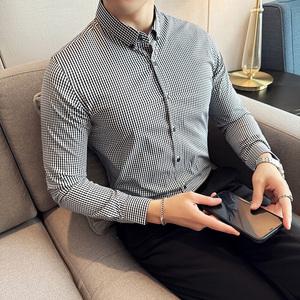 格子长袖衬衫男2025新款高级感修身潮流男装A311-CCSC2405-P58图片