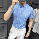 2025夏季短袖条纹衬衫韩版修身商务休闲衬衣男A311-CSZ88060-P55，男装T恤，电商A311