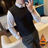 2024酒店风男士假两件加绒男士长袖衬衫毛衣MYZ93-P68，男装针织衫/毛衣，电商A311