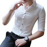 2024纯色七分袖衬衫男士修身潮流韩版男装衬衣A311-CSC125-P58，男装衬衫，电商A311