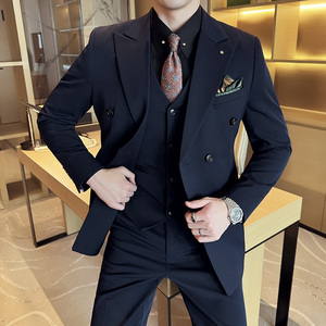 24春季西装套装修身休闲商务大码工西服双排男A311-SJT6890-P245图片