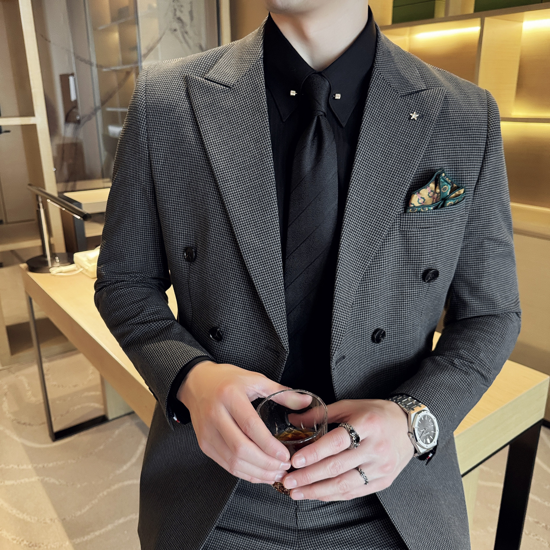 2024春季双排扣西装套装修身休闲商务西服男士A311-LJT9993-P235图片