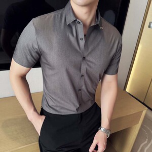 酒店景 2025夏季新款弹力短袖衬衫男修身百搭衬衣A311-CSD092-P68图片
