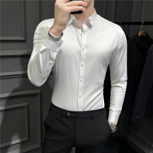 2025秋冬衣服衬衫男长袖修身衬衣无痕纯色百搭四季寸衣CS8885-P68，男装衬衫，电商A311