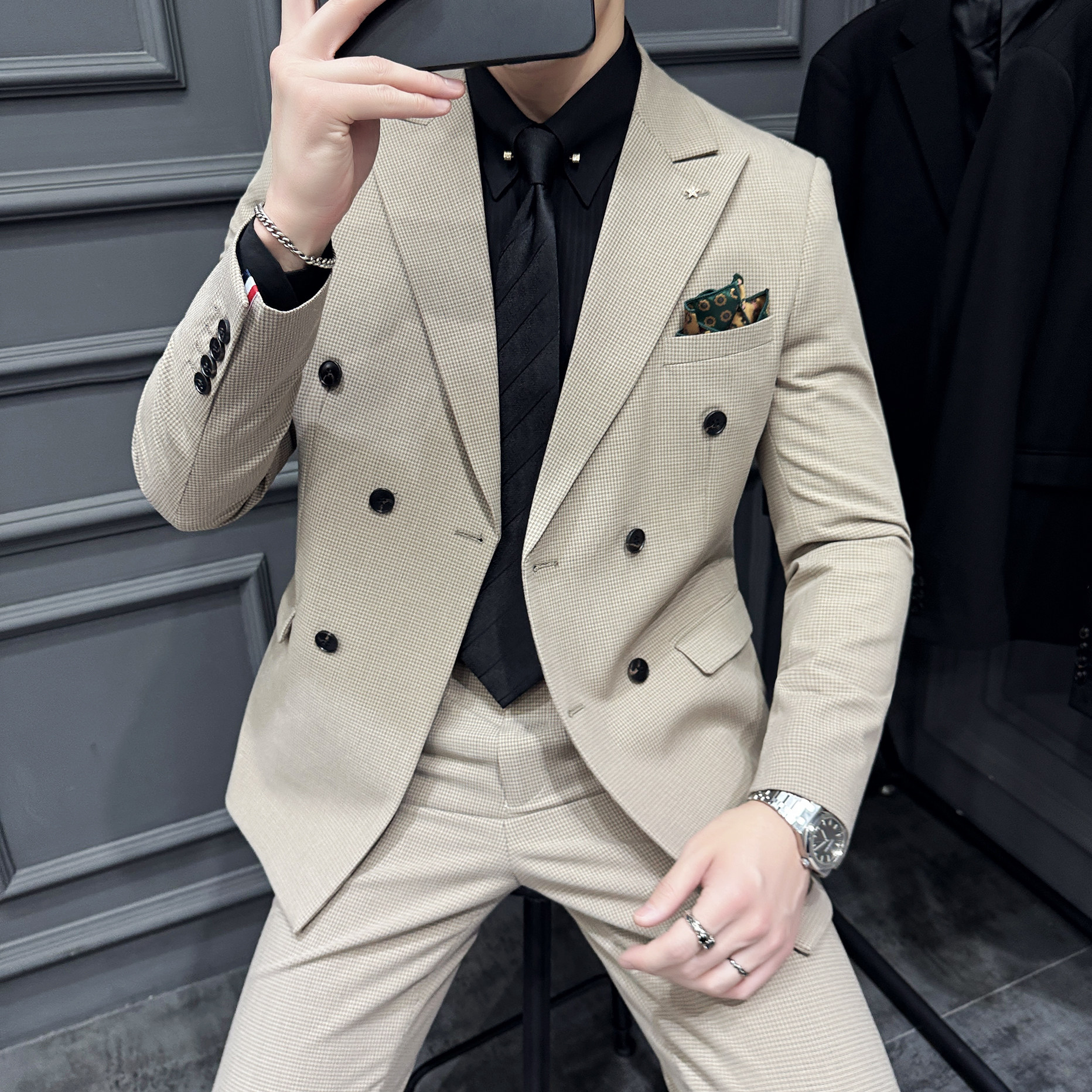 2025春季新款双排扣西装套装休闲商务西服男士A311-LJT9993-P235,男装西服套装,电商A311