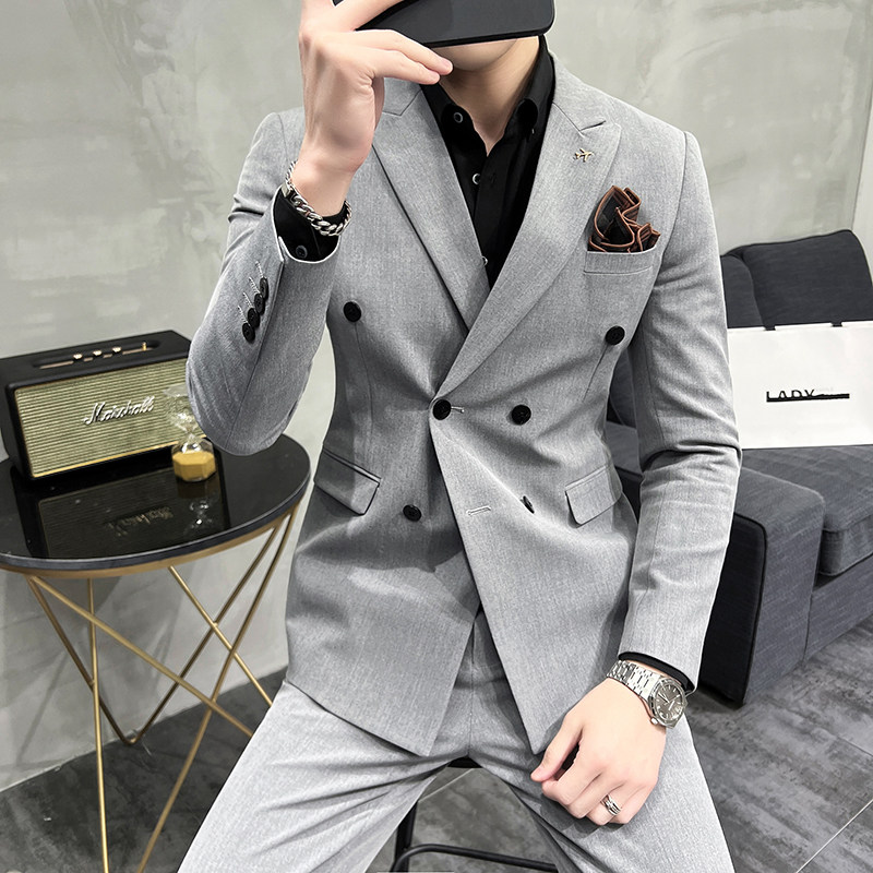 2024西装男套装纯色商务正装双排扣男士西服潮A311-SJT9890-P265,男装西服套装,电商A311