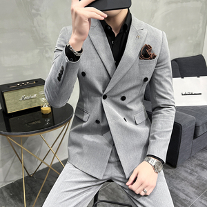 2024西装男套装纯色商务正装双排扣男士西服潮A311-SJT9890-P265图片