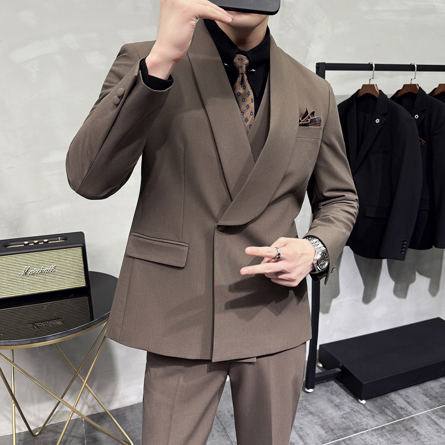 灰墙景 2025秋季套装修身休闲商务大码男士礼服A311-SJT9012-P290图片