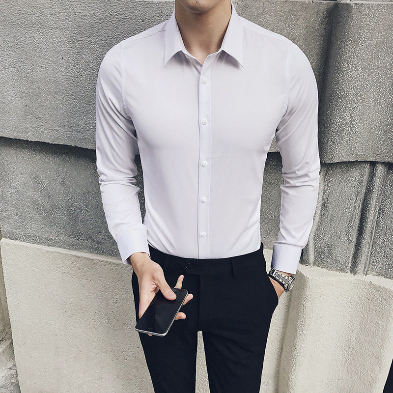 男长袖修身韩版男士衬衣纯色帅气青年商务职业正装寸衫CS109-P28,男装衬衫,电商A311