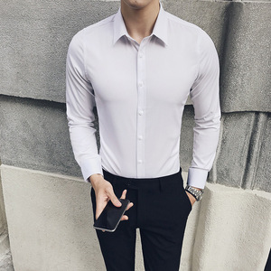 男长袖修身韩版男士衬衣纯色帅气青年商务职业正装寸衫CS109-P28图片