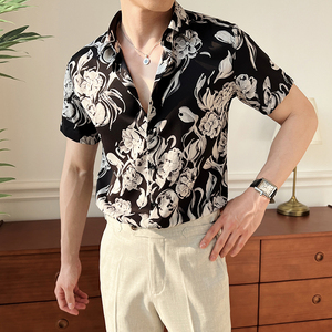 2025新款男士短袖衬衫商务休闲印花衬衣A311-CSZ78150-P33图片