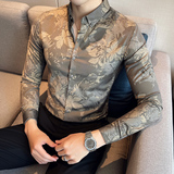 2025秋季青年修身衬衫男长袖商务休闲花衬衣A311-CSC304-P58，男装衬衫，电商A311