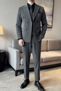 24春季西装套装修身休闲商务大码工西服双排男A311-SJT6890-P245图片