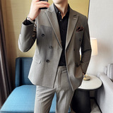 22秋季新西装套装修身商务休闲大码双排西服男士礼服SJT9962-P285，男装西服套装，电商A311