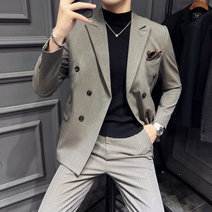 22秋季新西装套装修身商务休闲大码双排西服男士礼服LJT9962-P235图片