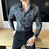 2025春秋季青年印花衬衫男长袖商务休闲衬衣A311-CSZ7703-P58，男装衬衫，电商A311