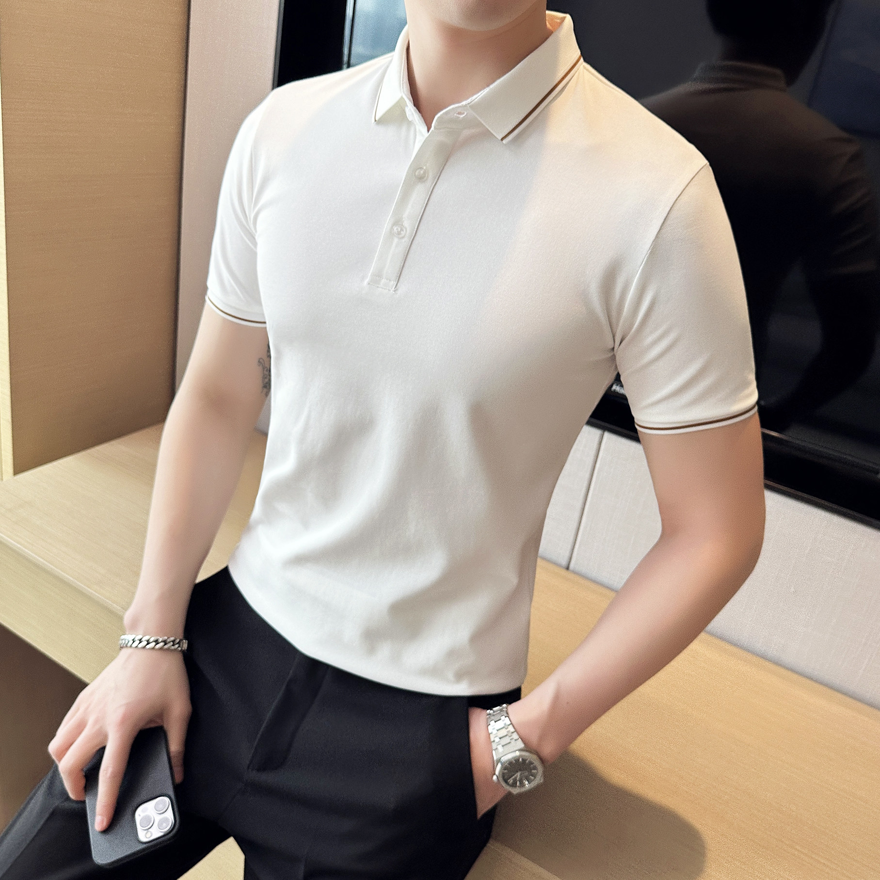 2025夏季刺绣polo衫商务休闲短袖时尚潮流上衣男A311-PLC2301-P45图片