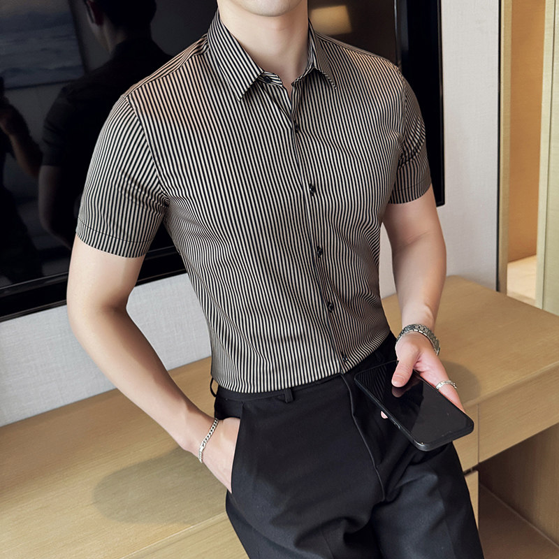 条纹衬衫短袖男2025夏季新款高级感时尚潮流男A311-CCSC2403-P55图片