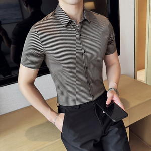 条纹衬衫短袖男2025夏季新款高级感时尚潮流男A311-CCSC2403-P55图片