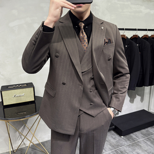 灰墙景2025秋季套装修身休闲商务大码男士礼服A311-SJT9014-P290