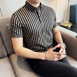 粗条纹短袖衬衫男士2025夏季新款潮流修身衬衣A311-CSC2407-P55，男装T恤，电商A311
