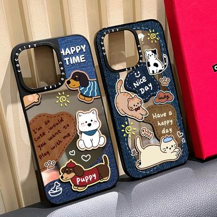 C家牛仔纹西高地狗狗适用苹果16promax17手机壳iphone15pro镜面MagSafe磁吸14plus可爱猫咪13情侣12保护
