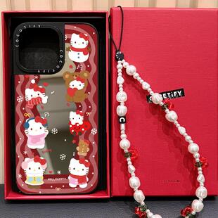 C家镜面MagSafe磁吸Kitty凯蒂猫新年红色波浪凯蒂猫适用iphone16/17PRO手机壳15promax苹果14pro卡通13可爱12