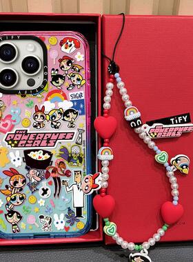 C家棉花糖飞天小女警贴纸适用苹果15promax/17PRO手机壳iphone14pro保护套13镜面16卡通透明12女挂绳手链17