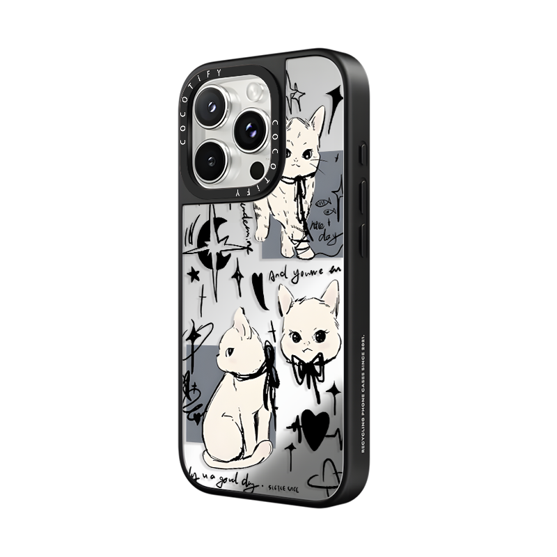 C家适用iPhone苹果16promax手机壳12/16pro/14/17P卡通15pro网红13软胶16plus创意16化妆镜黑蝴蝶结爱心猫咪