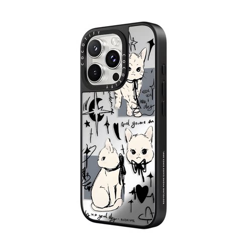 C家适用iPhone苹果16promax手机壳12/16pro/14/17P卡通15pro网红13软胶16plus创意16化妆镜黑蝴蝶结爱心猫咪