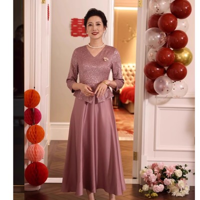 喜婆婆婚宴装2025新款婚礼喜服连衣裙高贵年轻结婚喜妈妈婚宴礼服