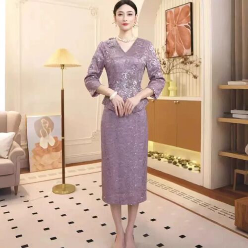 紫色喜婆婆婚宴装晚礼服新款高定年轻妈妈婚礼旗袍高端小个子高贵