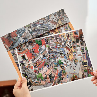 天空岛1.0立体造景贴纸 小镇图书馆微缩场景DIY趣味堆叠解压贴画