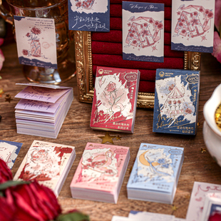 60张雾岛玫瑰贴纸豆本 手绘玫瑰文案插画手帐DIY背景装饰素材贴画