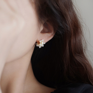 上新85折 双花朵耳饰度假风适合夏天的耳环2025新款高级感耳钉女