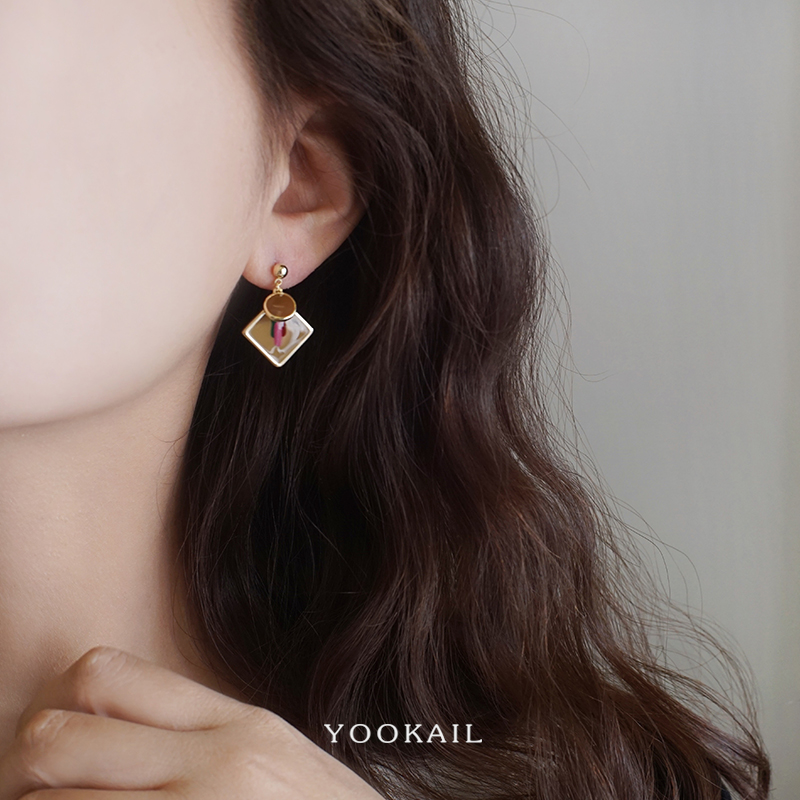 9折 美拉德油画菱形耳环方圆脸适合冬天的耳饰女高级感气质耳钉