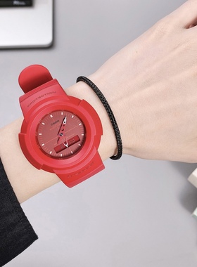 卡西欧G-SHOCK复古圆盘红色电子运动手表男女AW-500BB-1/4 500E-1