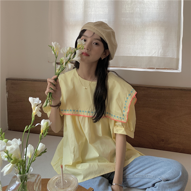 New style ~ real price ~ Korean version loose heavy industry embroidery hook flower Baby Shirt Top