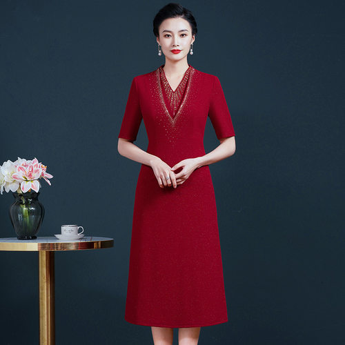 结婚婚礼妈妈装爆款喜婆婆婚宴礼服洋气阔太太气质敬酒服连衣裙夏