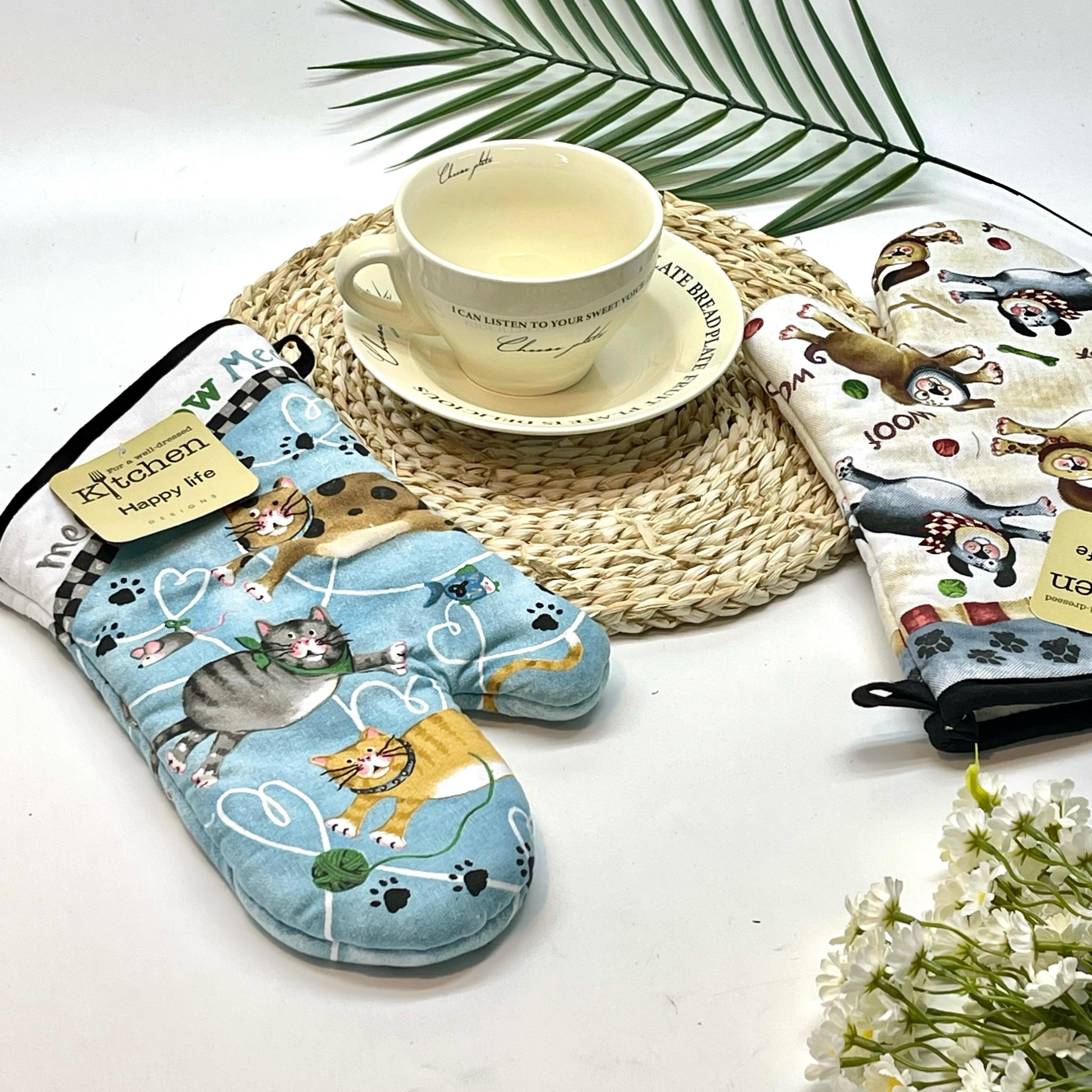 带吊牌北欧风地中海卡通印花加厚厨房烘焙微波炉隔热手套单只装