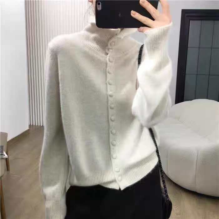 2025秋冬高领修身系扣100%纯羊毛开衫女包扣文艺气质针织羊毛毛衣,女装/女士精品,毛针织衫,淘宝优惠券,粉丝福利购,淘宝优惠卷