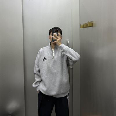 阿迪达斯男子运动加绒半拉链卫衣