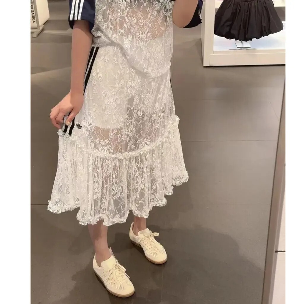 adidas阿迪达斯三叶草女蕾丝长裙短裤防走光半身裙KD2288/KD2289