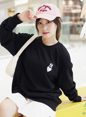 24新款MLB情侣卫衣男女NY爱心刺绣圆领运动休闲套头衫3AMTH9144