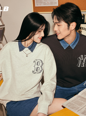 MLB专柜涂鸦NY镂空大标印花休闲宽松圆领套头卫衣男女3AMTB0434