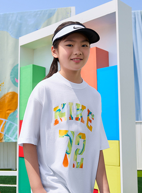 Nike耐克女童大童OVERSIZE风T恤25新款夏季纯棉超宽松短袖IF0389